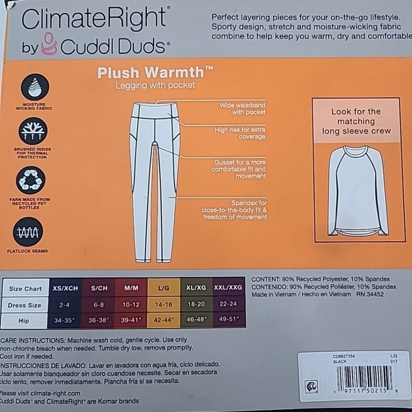 NEW Cuddl Duds Plush Warmth Climate Right Black Leggings Soft Stretchy Sz L - Picture 5 of 6